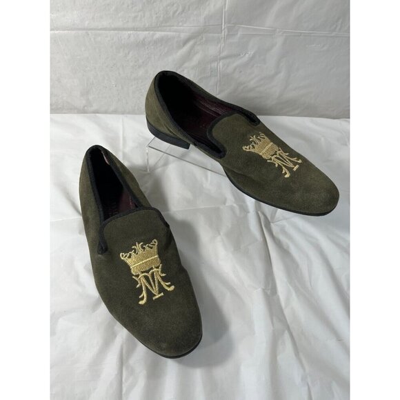 London Brogue Mens Size 8  GREEN SUEDE SLIP ON SHOES DRIVING SHOE
